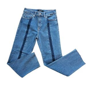 Mavi Women's Medium Blue Wash Stripe Down Raw Hem Skinny Jeans Size 27